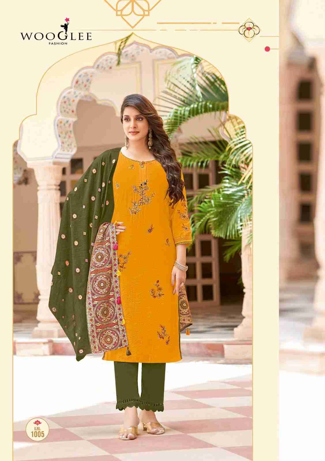 Raksha By Wooglee 1001 To 1006 Series Beautiful Suits Colorful Stylish Fancy Casual Wear & Ethnic Wear Viscose With Work Dresses At Wholesale Price
