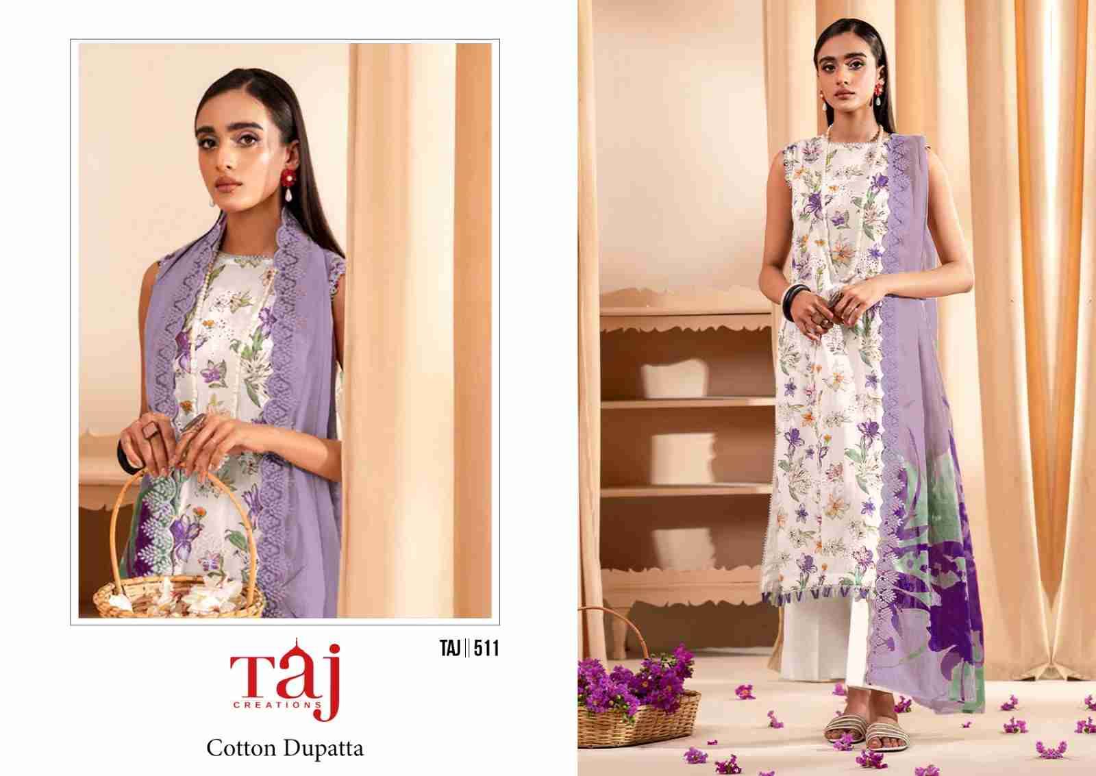 Taj 510 Series By Taj Creation 510 To 511 Series Beautiful Pakistani Suits Colorful Stylish Fancy Casual Wear & Ethnic Wear Pure Cotton With Embroidered Dresses At Wholesale Price