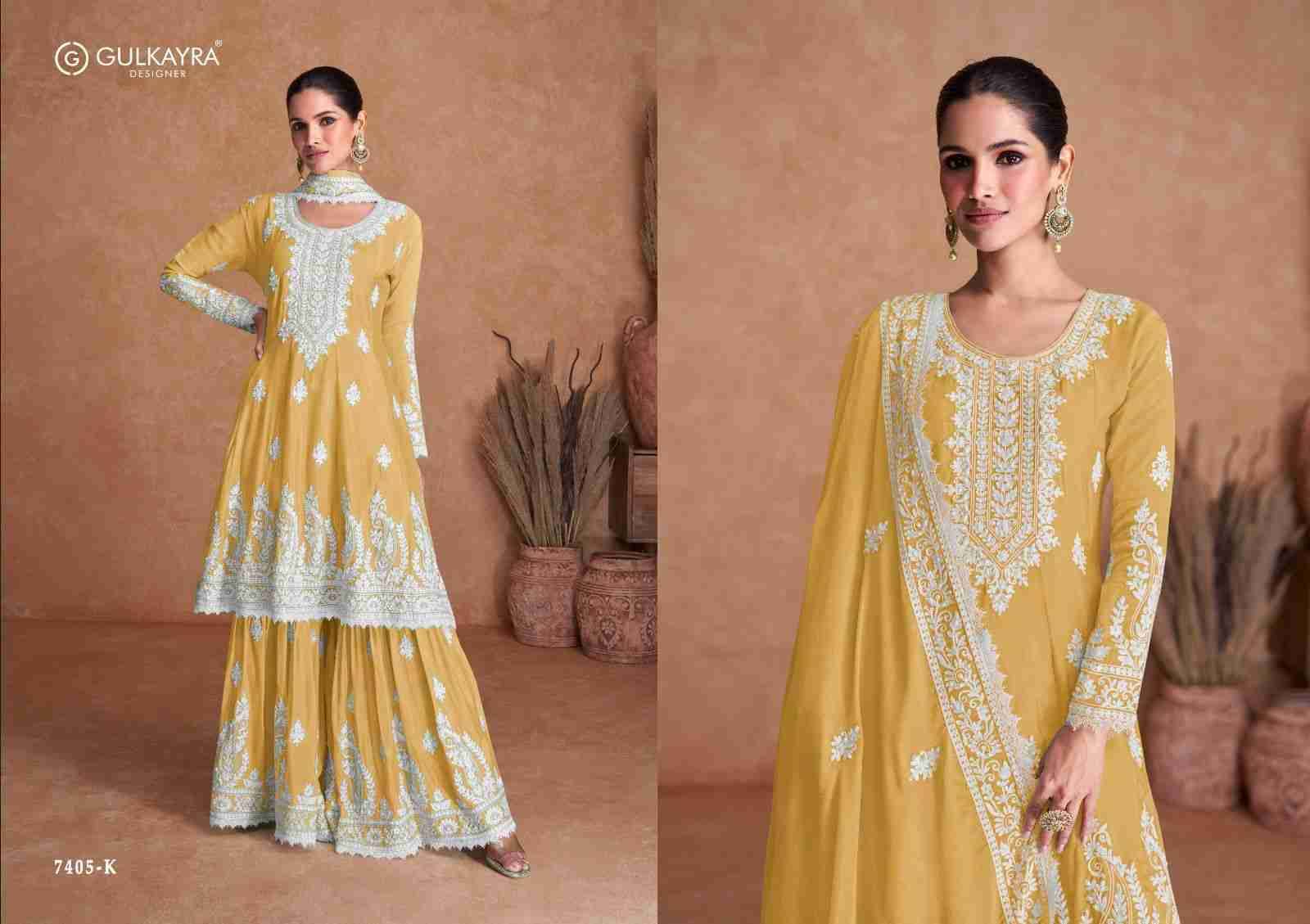 Vamika New Color By Gulkayra Designer 7405-K To 7405-N Series Beautiful Sharara Suits Colorful Stylish Fancy Casual Wear & Ethnic Wear Chinnon Embroidered Dresses At Wholesale Price