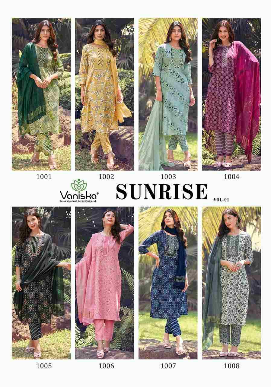Sunrise Vol-1 By Vaniska 1001 To 1008 Series Festive Suits Beautiful Fancy Colorful Stylish Party Wear & Occasional Wear Fancy Dresses At Wholesale Price