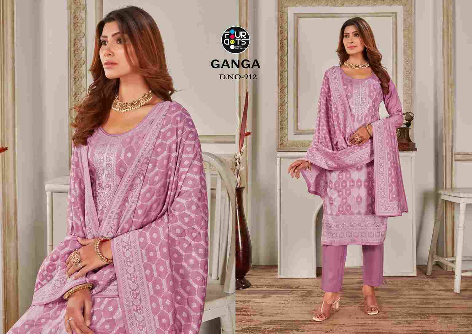 Ganga By Four Dots 911 To 914 Series Beautiful Festive Suits Colorful Stylish Fancy Casual Wear & Ethnic Wear Pure Muslin Jacquard Dresses At Wholesale Price