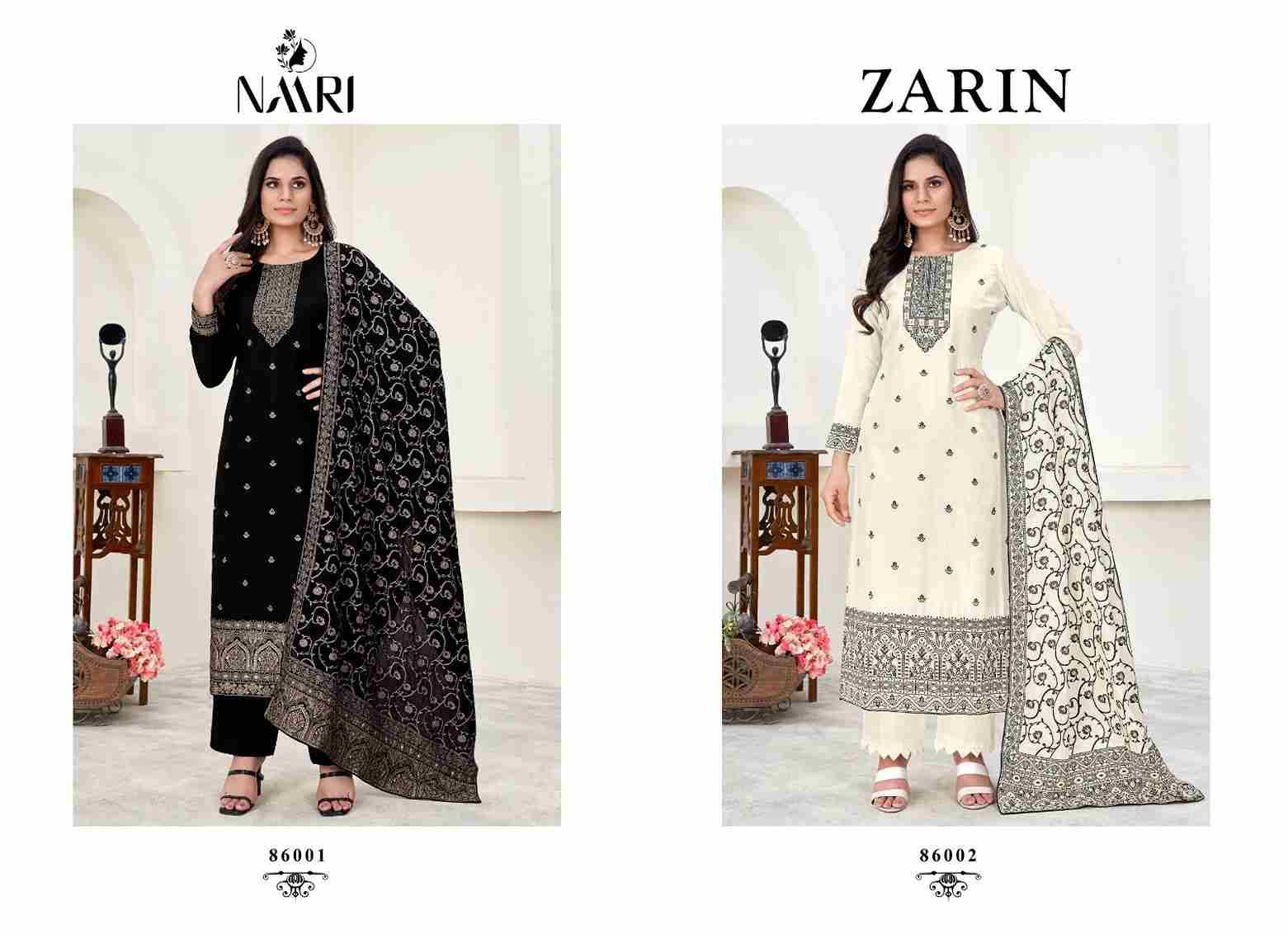 Zarin By Naari 86001 To 86002 Series Beautiful Festive Suits Colorful Stylish Fancy Casual Wear & Ethnic Wear Pure Muslin Jacquard Dresses At Wholesale Price