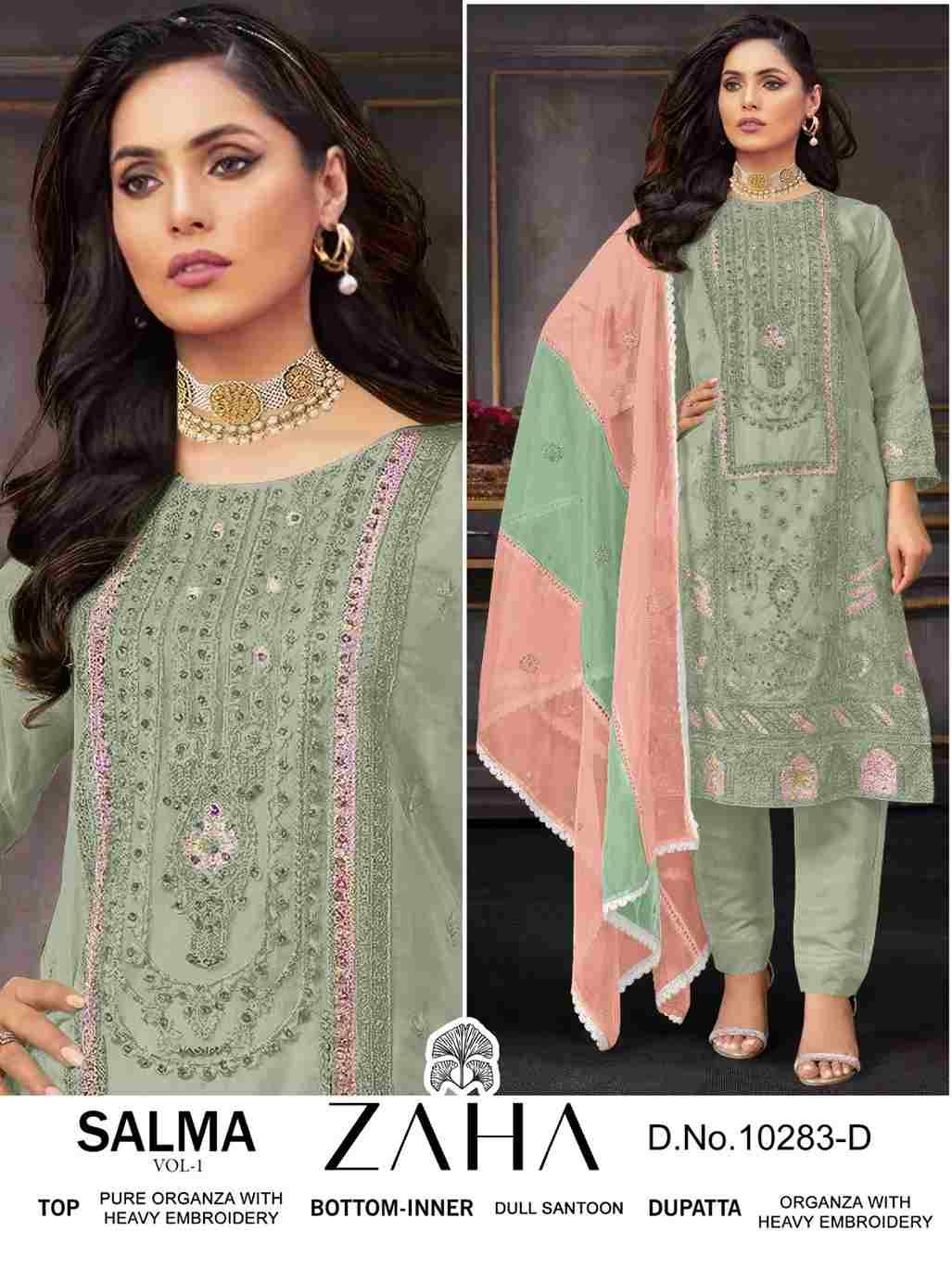 Salma Vol-1 By Zaha 10283-A To 10283-D Series Beautiful Pakistani Suits Colorful Stylish Fancy Casual Wear & Ethnic Wear Organza Dresses At Wholesale Price