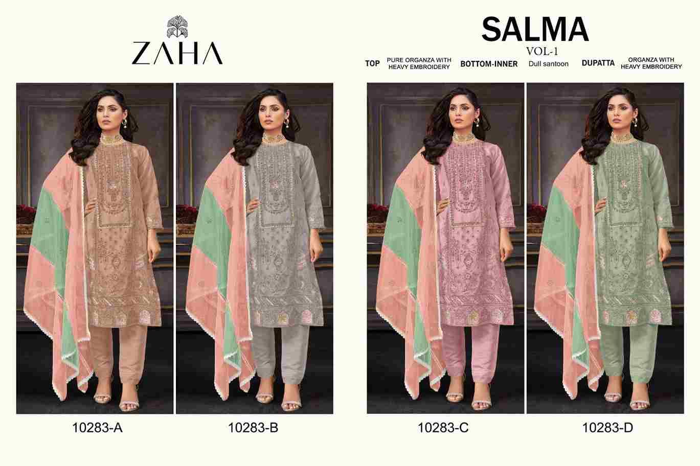 Salma Vol-1 By Zaha 10283-A To 10283-D Series Beautiful Pakistani Suits Colorful Stylish Fancy Casual Wear & Ethnic Wear Organza Dresses At Wholesale Price