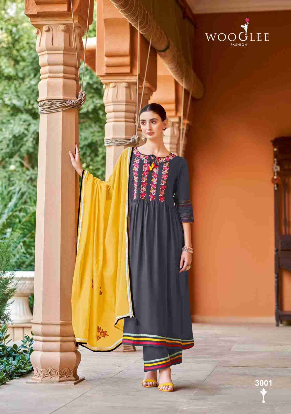 Kalyani By Wooglee 3001 To 3004 Series Beautiful Suits Colorful Stylish Fancy Casual Wear & Ethnic Wear Rayon Embroidery Dresses At Wholesale Price