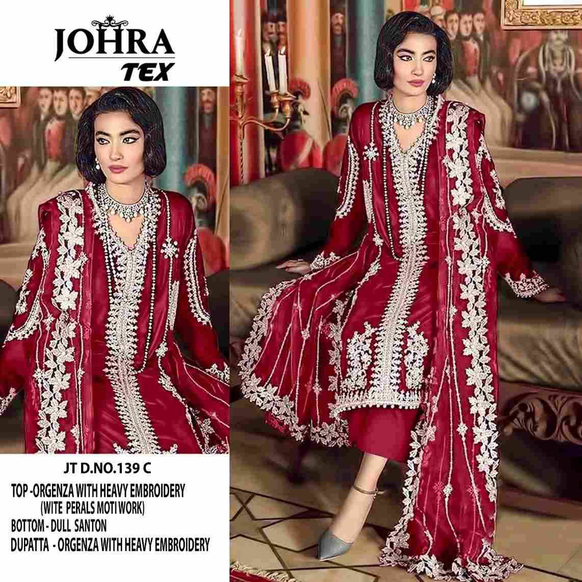 Johra Hit Design 139 Colours By Johra Tex 139-A To 139-D Series Beautiful Pakistani Suits Stylish Fancy Colorful Party Wear & Occasional Wear Organza Embroidered Dresses At Wholesale Price