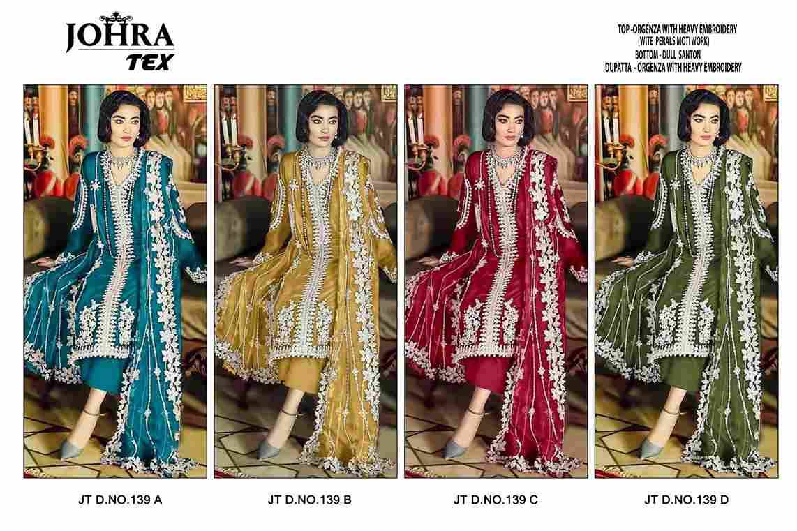 Johra Hit Design 139 Colours By Johra Tex 139-A To 139-D Series Beautiful Pakistani Suits Stylish Fancy Colorful Party Wear & Occasional Wear Organza Embroidered Dresses At Wholesale Price