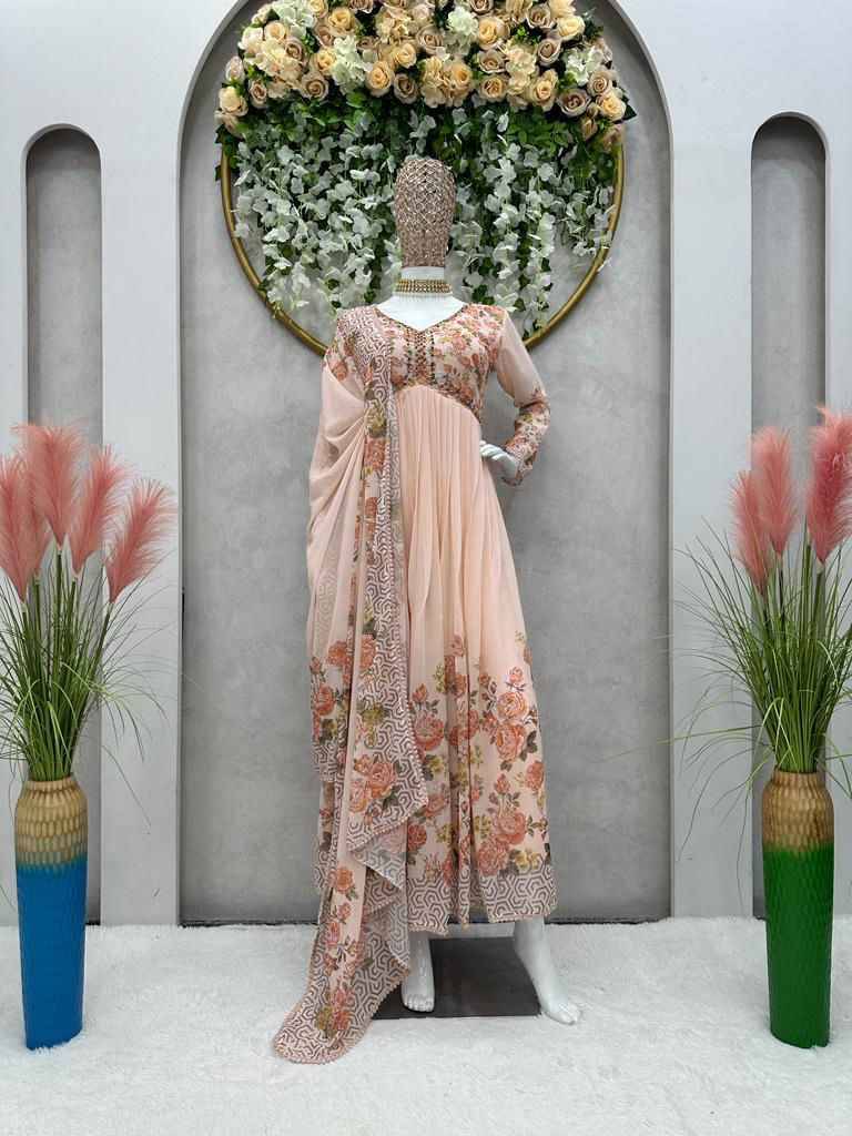 5593 By Fashid Wholesale 01 To 03 Series Beautiful Stylish Fancy Colorful Casual Wear & Ethnic Wear Faux Georgette Gowns With Dupatta At Wholesale Price