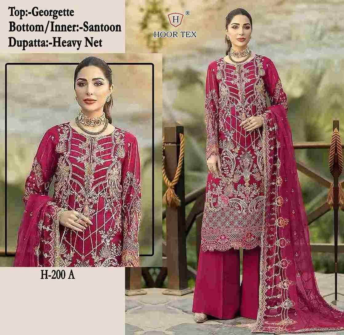 Hoor Tex Hit Design H-200 Colours By Hoor Tex H-200-A To H-200-D Series Beautiful Pakistani Suits Stylish Colorful Fancy Casual Wear & Ethnic Wear Faux Georgette Embroidered Dresses At Wholesale Price