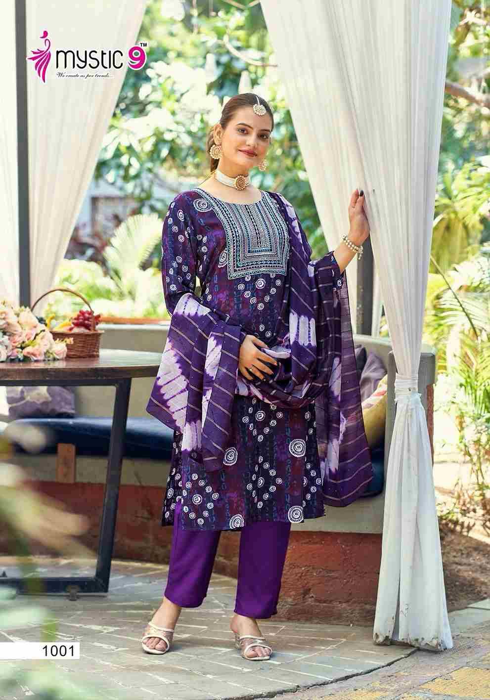 Khanak Vol-1 By Mystic 9 1001 To 1008 Series Beautiful Suits Colorful Stylish Fancy Casual Wear & Ethnic Wear Rayon Print Dresses At Wholesale Price