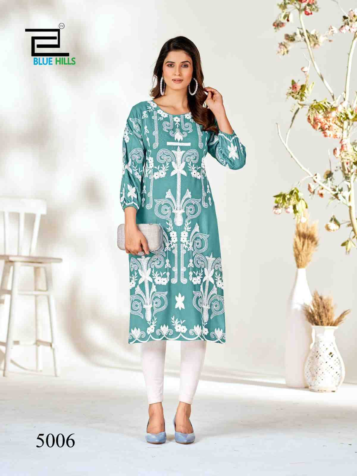 Kiara Vol-5 By Blue Hills 5001 To 5006 Series Designer Stylish Fancy Colorful Beautiful Party Wear & Ethnic Wear Collection Rayon With Work Kurtis At Wholesale Price