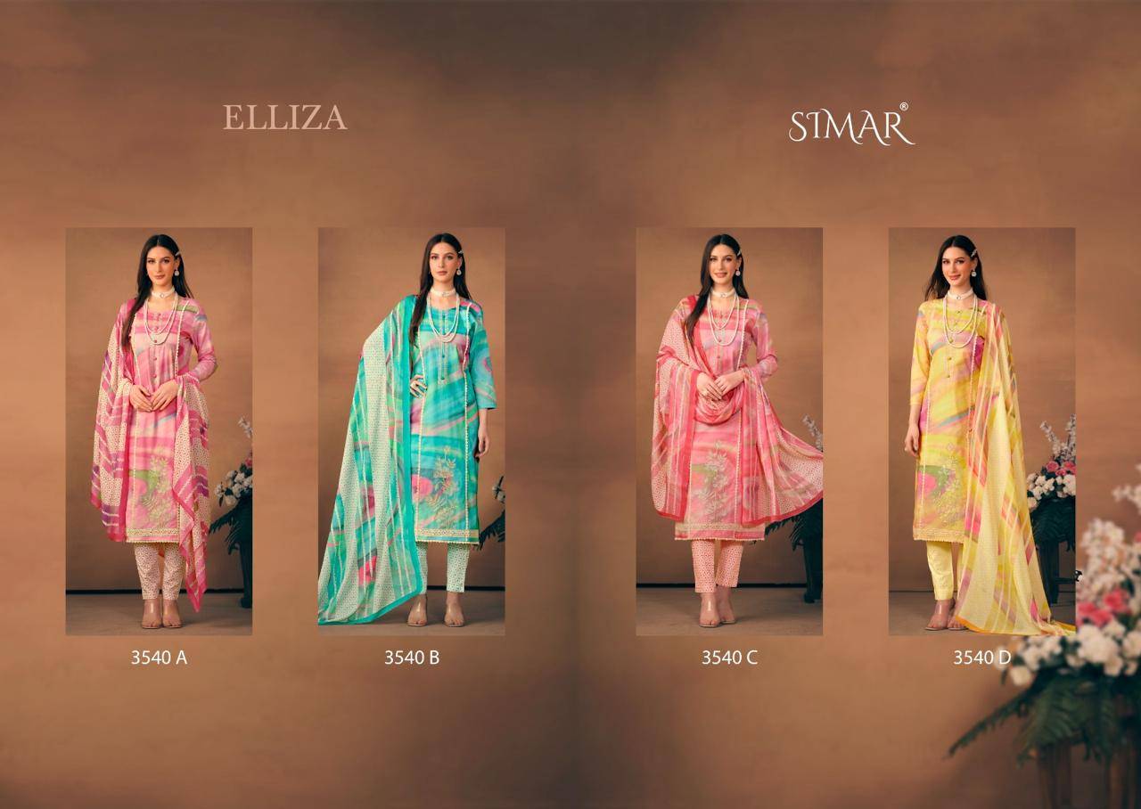 Elliza By Glossy 3540-A To 3540-D Series Beautiful Festive Suits Colorful Stylish Fancy Casual Wear & Ethnic Wear Pure Lawn Cotton Dresses At Wholesale Price