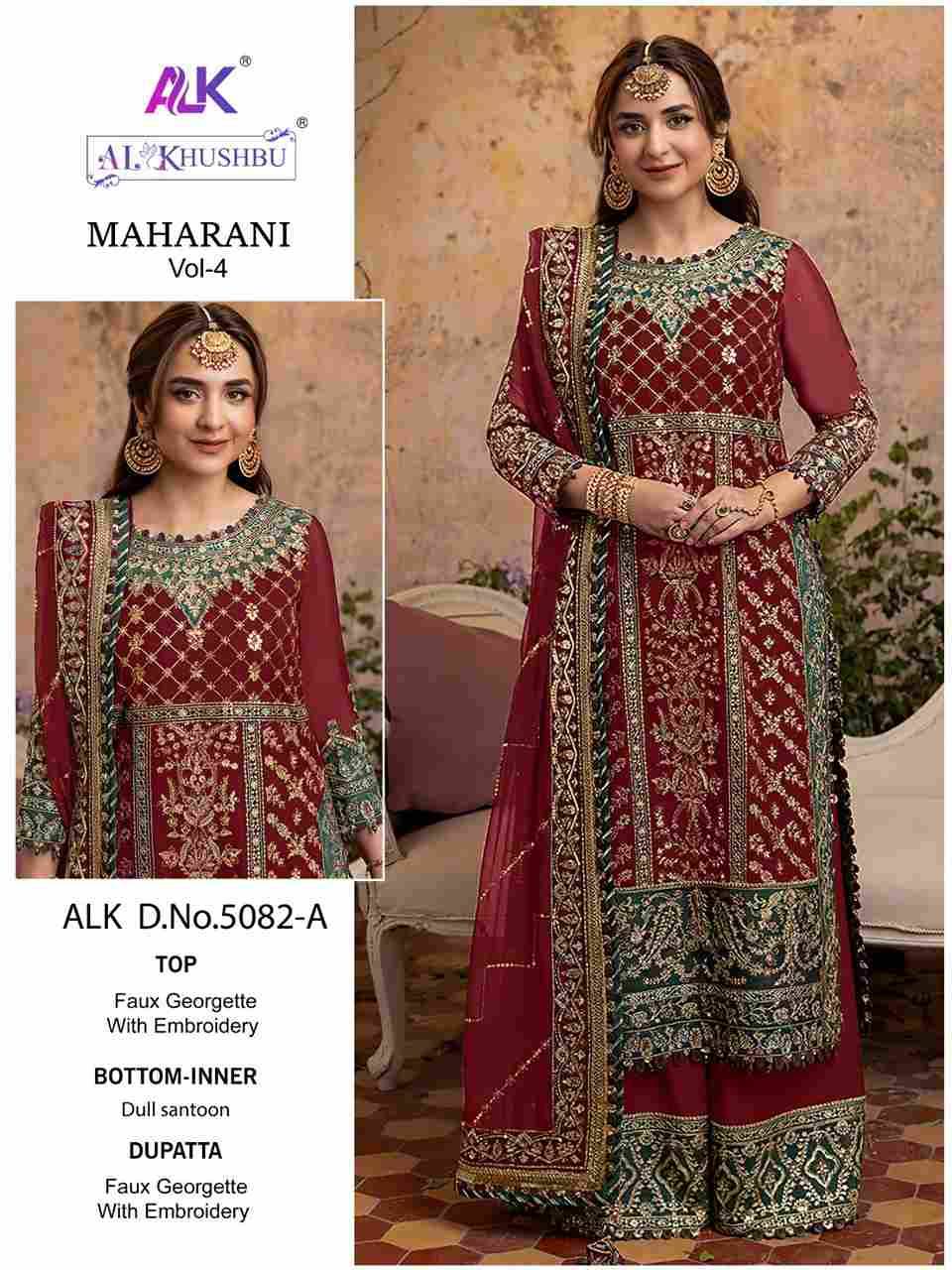 Maharani Vol-4 By Al Khushbu 5082-A To 5082-D Series Designer Pakistani Suits Beautiful Stylish Fancy Colorful Party Wear & Occasional Wear Faux Georgette Embroidered Dresses At Wholesale Price