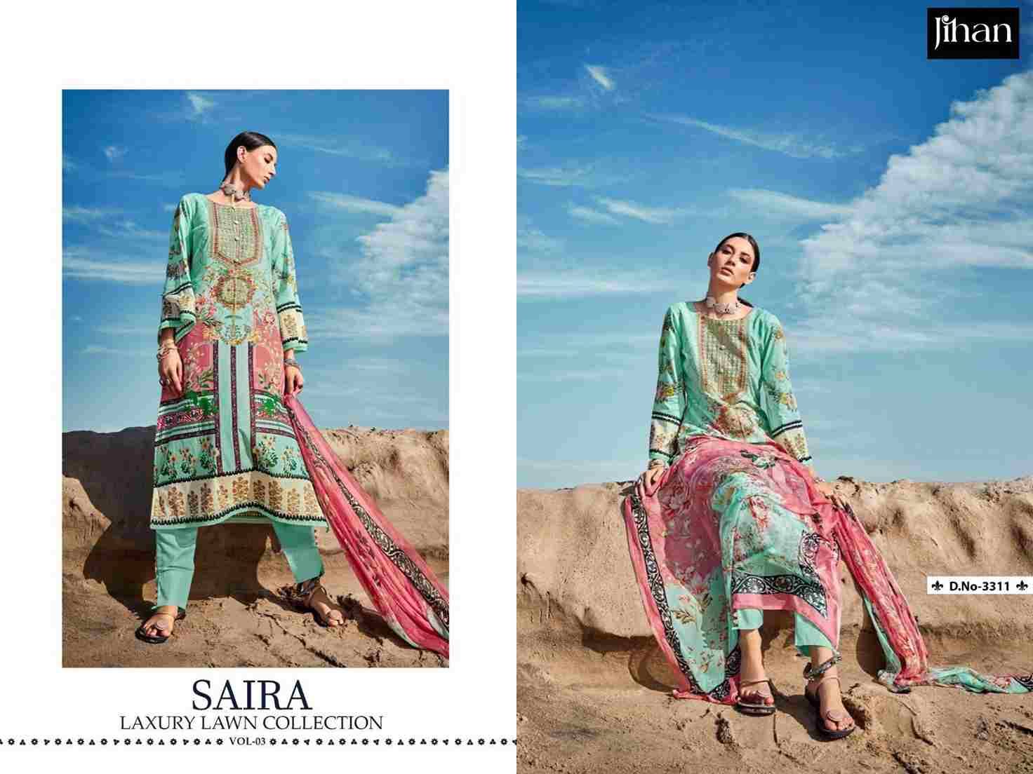 Saira Luxury Lawn Collection Vol-3 By Jihan 3311 To 3316 Series Designer Pakistani Suits Beautiful Stylish Fancy Colorful Party Wear & Occasional Wear Pure Cotton Lawn Dresses At Wholesale Price
