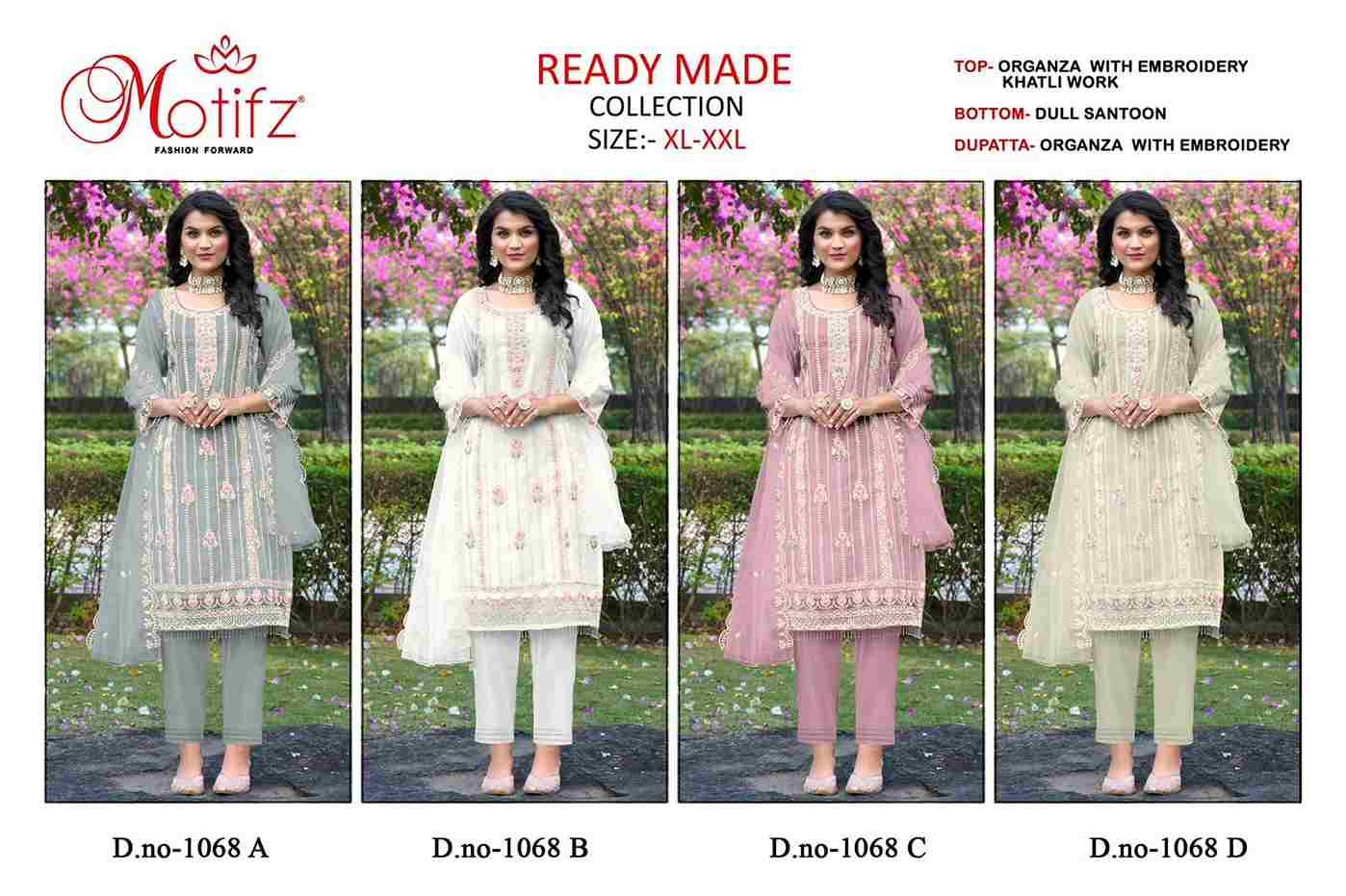 Motifz Hit Design 1068 Colours By Motifz 1068-A To 1068-D Series Designer Pakistani Suits Collection Beautiful Stylish Fancy Colorful Party Wear & Occasional Wear Organza With Embroidered Dresses At Wholesale Price