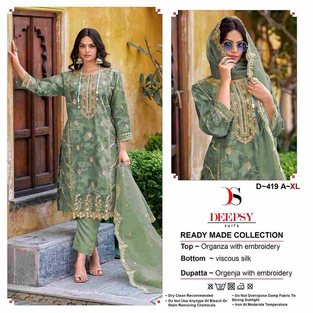 Deepsy Hit Design 419 Colours By Deepsy Suits 419-A To 419-B Series Designer Pakistani Suits Beautiful Stylish Fancy Colorful Party Wear & Occasional Wear Pure Organza Dresses At Wholesale Price