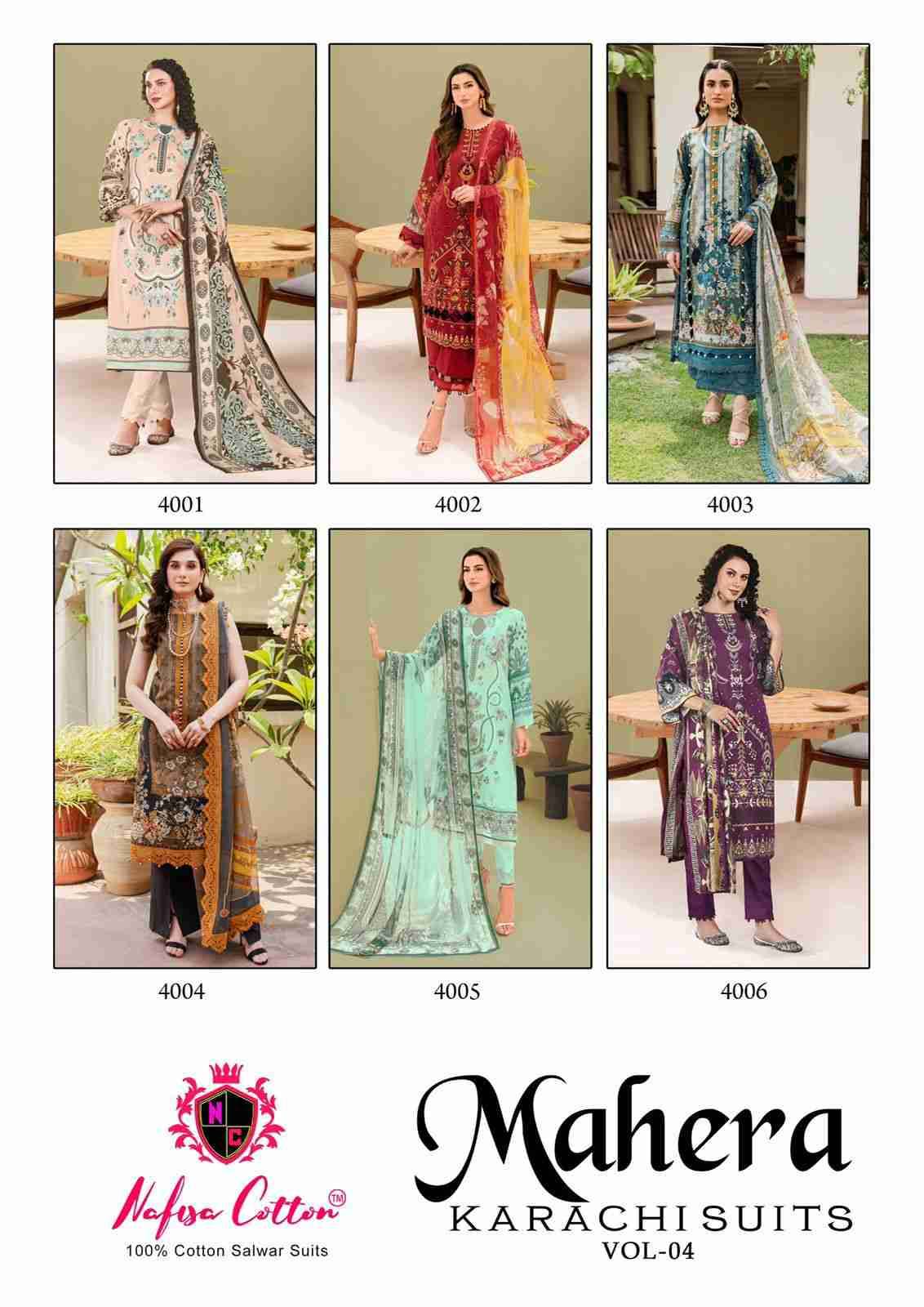 Mahera Vol-4 By Nafisa Cotton 4001 To 4006 Series Beautiful Festive Suits Stylish Fancy Colorful Casual Wear & Ethnic Wear Soft Cotton Print Dresses At Wholesale Price