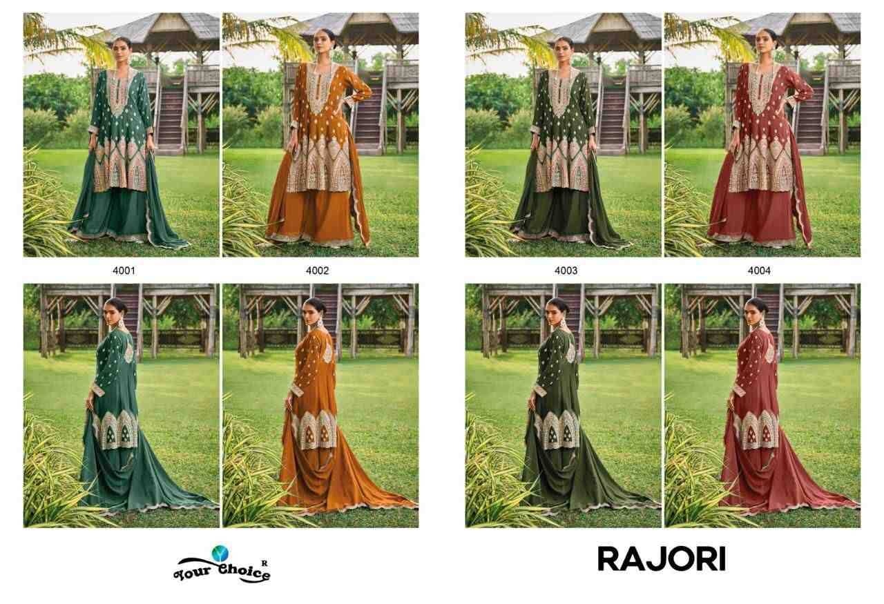 Rajori By Your Choice 4001 To 4004 Series Beautiful Sharara Suits Colorful Stylish Fancy Casual Wear & Ethnic Wear Pure Chinnon Dresses At Wholesale Price