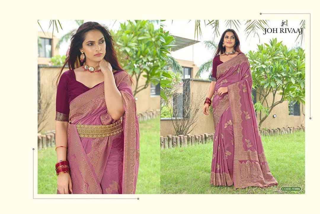 Jacklin Vol-930 By Joh Rivaaj 93001 To 93009 Series Indian Traditional Wear Collection Beautiful Stylish Fancy Colorful Party Wear & Occasional Wear Silk Sarees At Wholesale Price