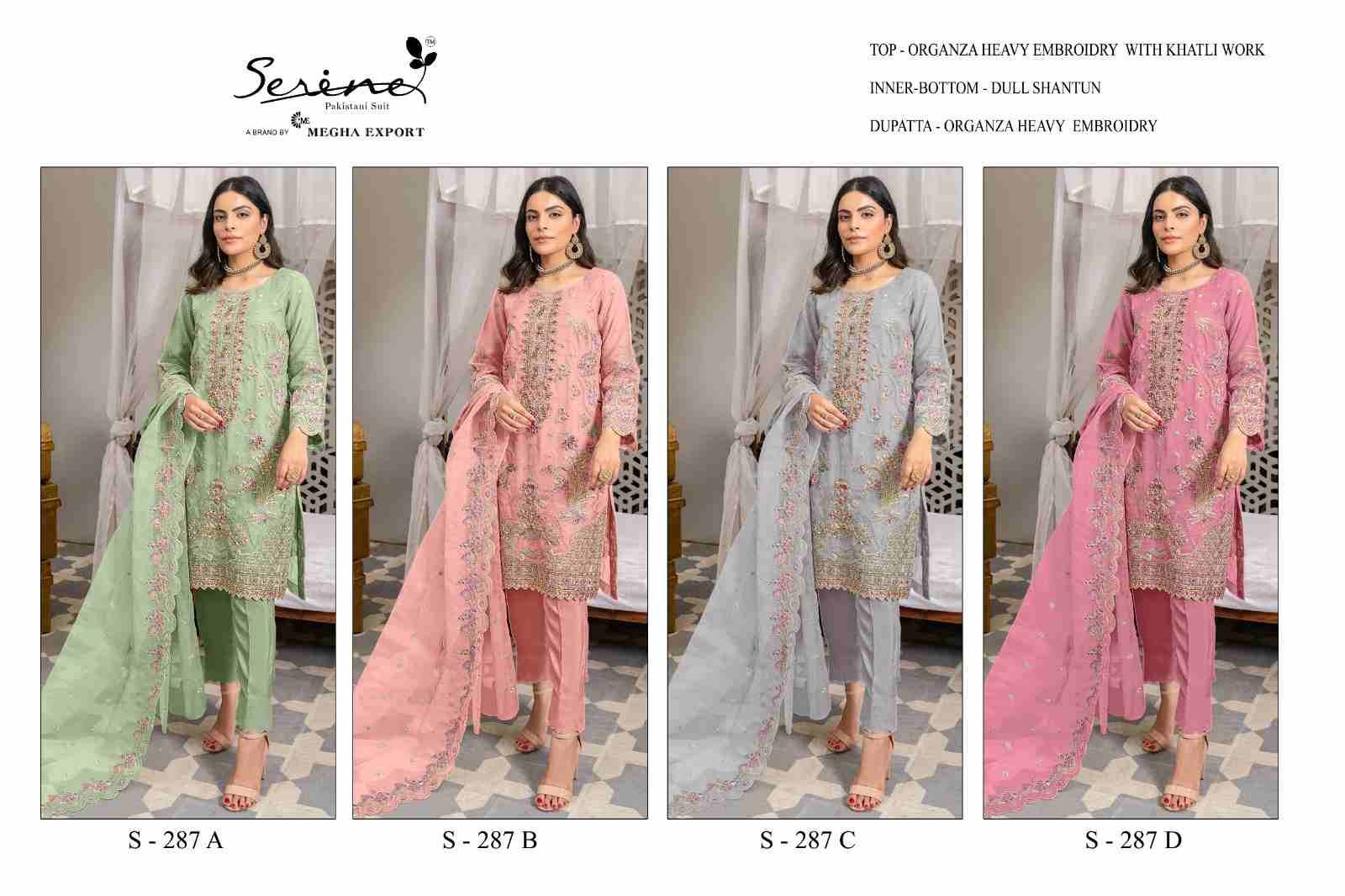Serene Hit Design S-287 Colours By Serene S-287-A To S-287-D Series Designer Pakistani Suits Beautiful Fancy Colorful Stylish Party Wear & Occasional Wear Organza Embroidered Dresses At Wholesale Price