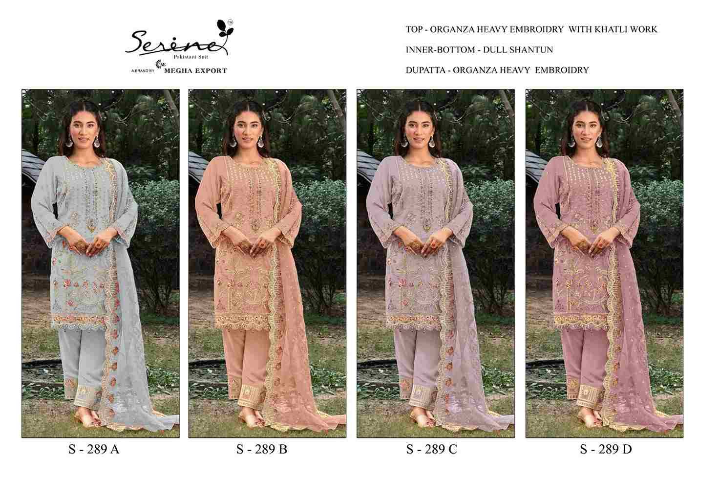 Serene Hit Design S-289 Colours By Serene S-289-A To S-289-D Series Designer Pakistani Suits Beautiful Fancy Colorful Stylish Party Wear & Occasional Wear Organza Embroidered Dresses At Wholesale Price