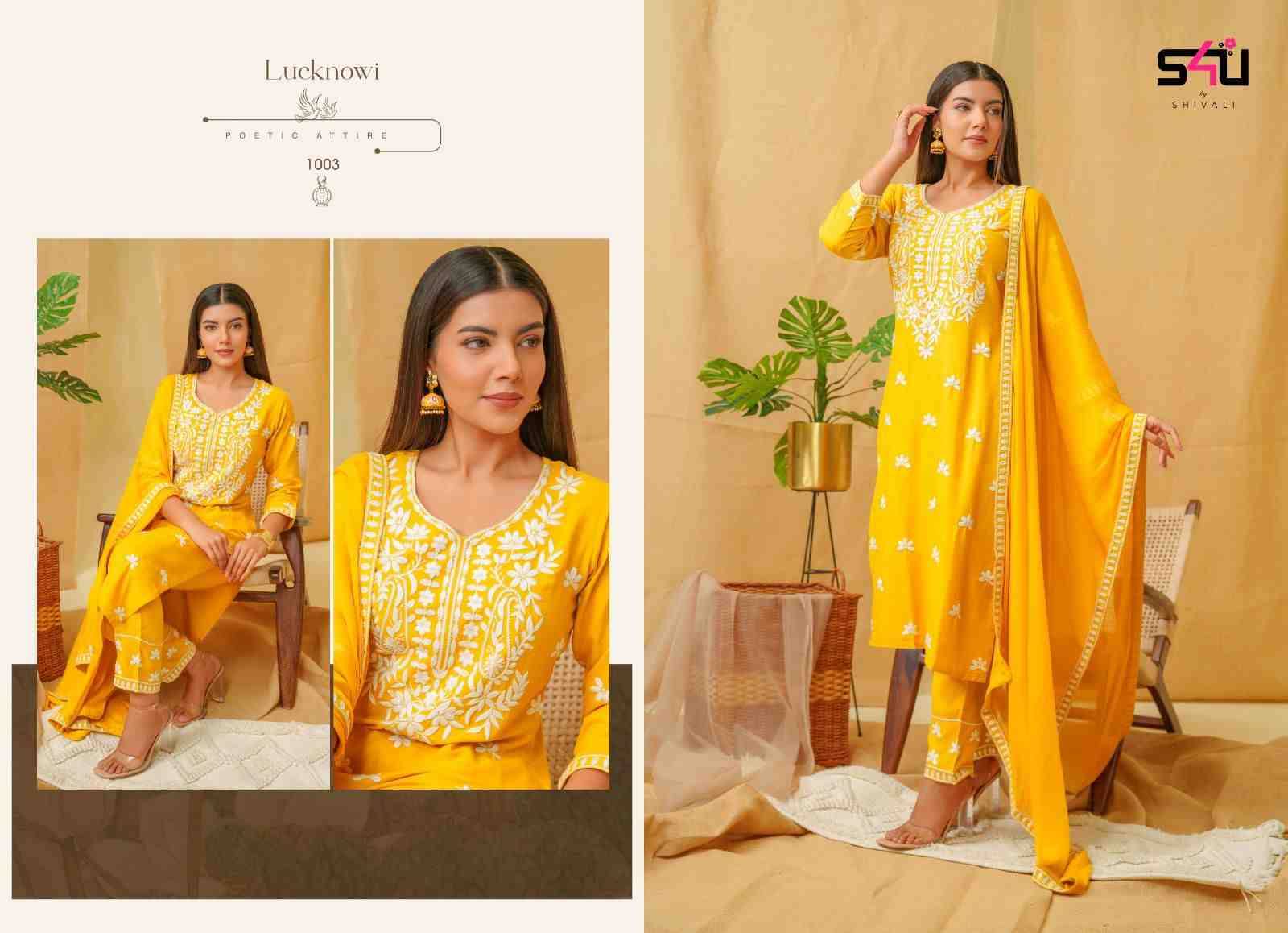 Lucknowi By S4U Fashoin 1001 To 1006 Series Designer Festive Suits Beautiful Fancy Colorful Stylish Party Wear & Occasional Wear Rayon With Work Dresses At Wholesale Price