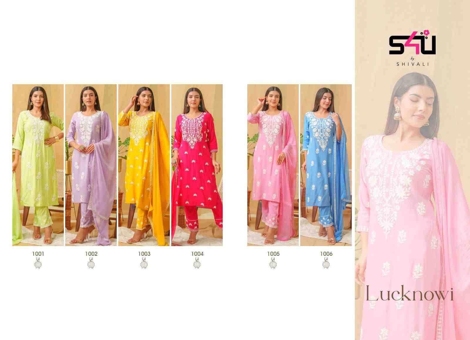 Lucknowi By S4U Fashoin 1001 To 1006 Series Designer Festive Suits Beautiful Fancy Colorful Stylish Party Wear & Occasional Wear Rayon With Work Dresses At Wholesale Price