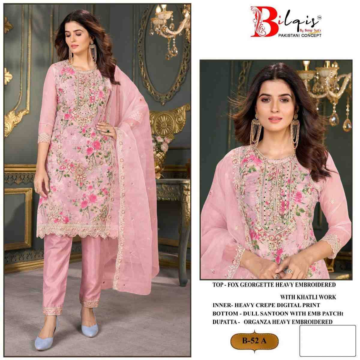 Bilqis 52 Colours By Bilqis 52-A To 52-D Series Beautiful Pakistani Suits Stylish Fancy Colorful Party Wear & Occasional Wear Faux Georgette Embroidery Dresses At Wholesale Price