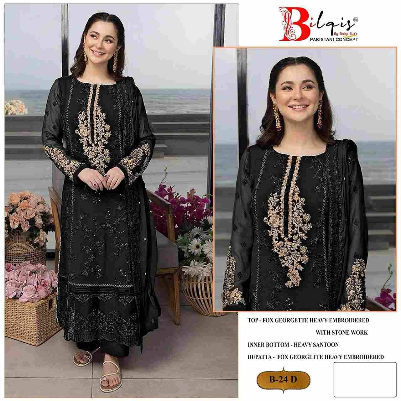 Bilqis 24 Colours By Bilqis 24-A To 24-D Series Beautiful Pakistani Suits Stylish Fancy Colorful Party Wear & Occasional Wear Faux Georgette Embroidery Dresses At Wholesale Price