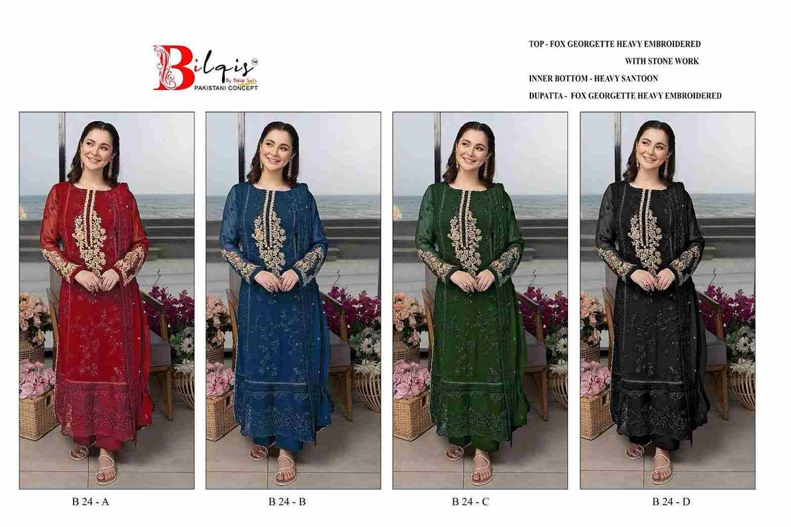 Bilqis 24 Colours By Bilqis 24-A To 24-D Series Beautiful Pakistani Suits Stylish Fancy Colorful Party Wear & Occasional Wear Faux Georgette Embroidery Dresses At Wholesale Price