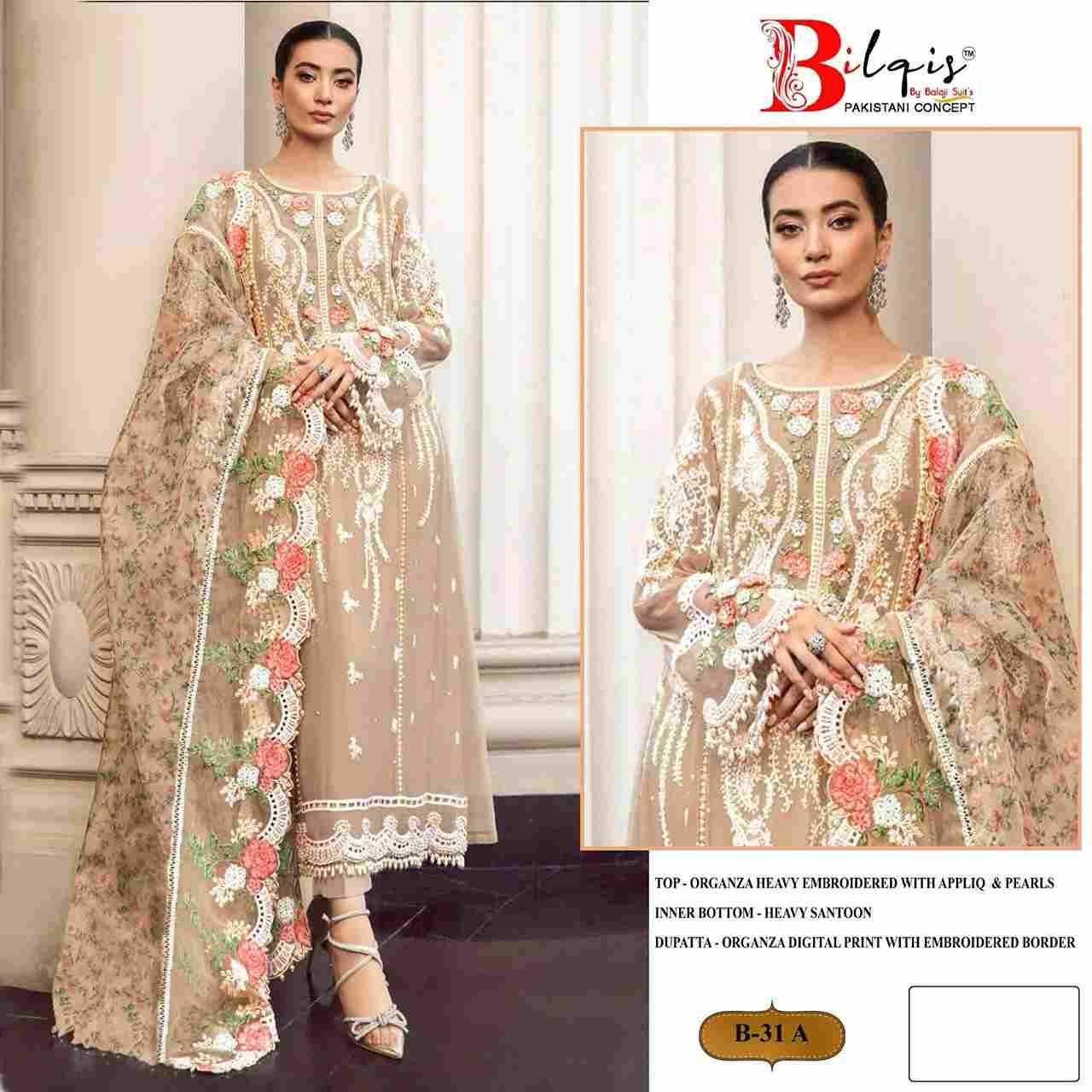 Bilqis 31 Colours By Bilqis 31-A To 31-D Series Beautiful Pakistani Suits Stylish Fancy Colorful Party Wear & Occasional Wear Organza Embroidery Dresses At Wholesale Price