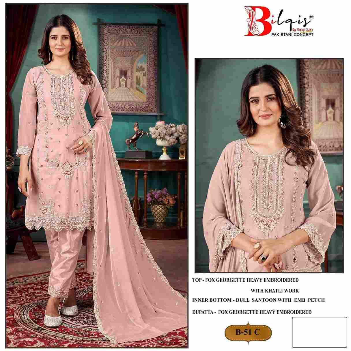 Bilqis 51 Colours By Bilqis 51-A To 51-D Series Beautiful Pakistani Suits Stylish Fancy Colorful Party Wear & Occasional Wear Faux Georgette Embroidery Dresses At Wholesale Price