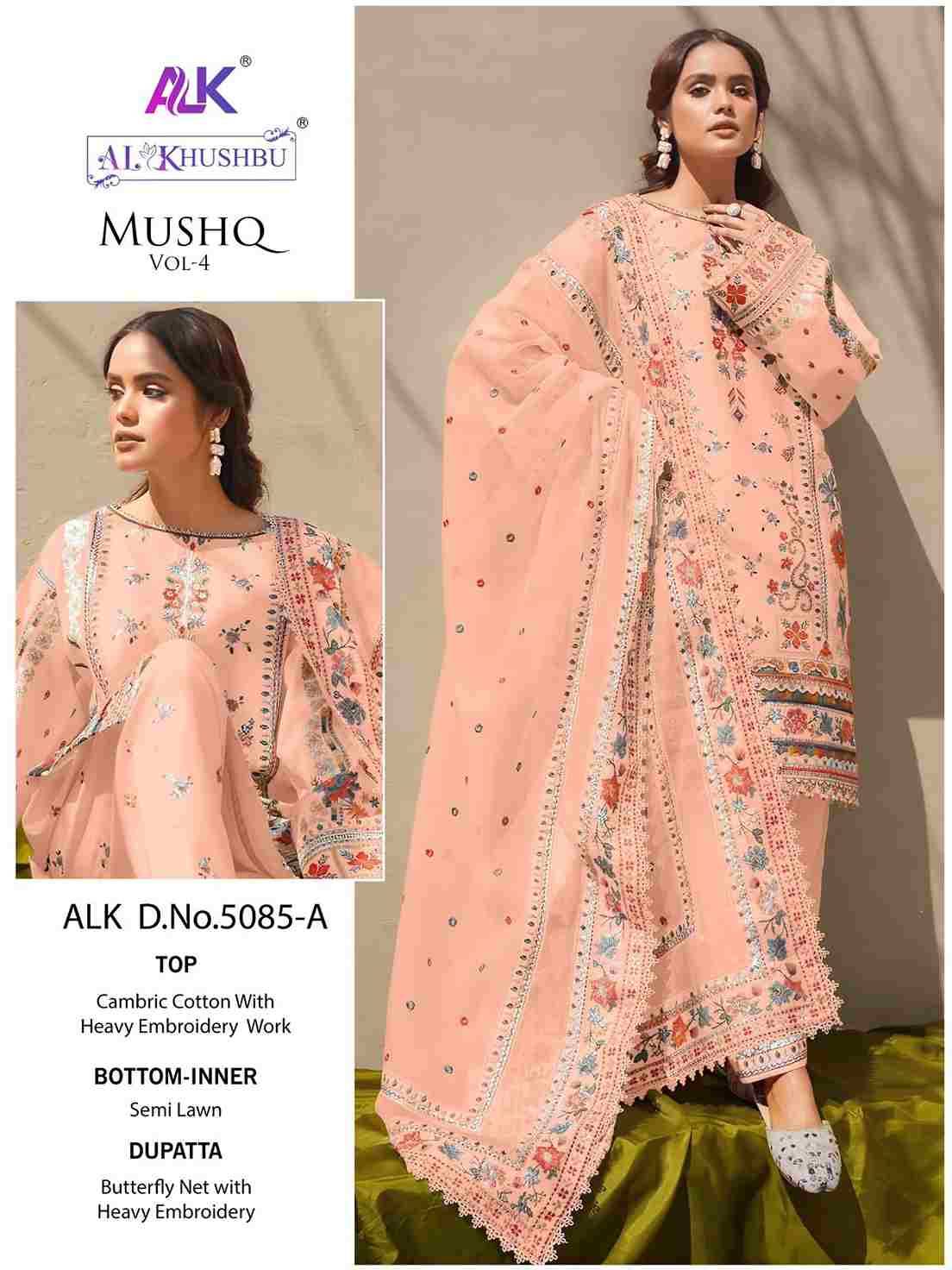 Mushq Vol-4 By Al Khushbu 5085-A To 5085-D Series Designer Pakistani Suits Beautiful Stylish Fancy Colorful Party Wear & Occasional Wear Cambric Cotton Print Embroidered Dresses At Wholesale Price