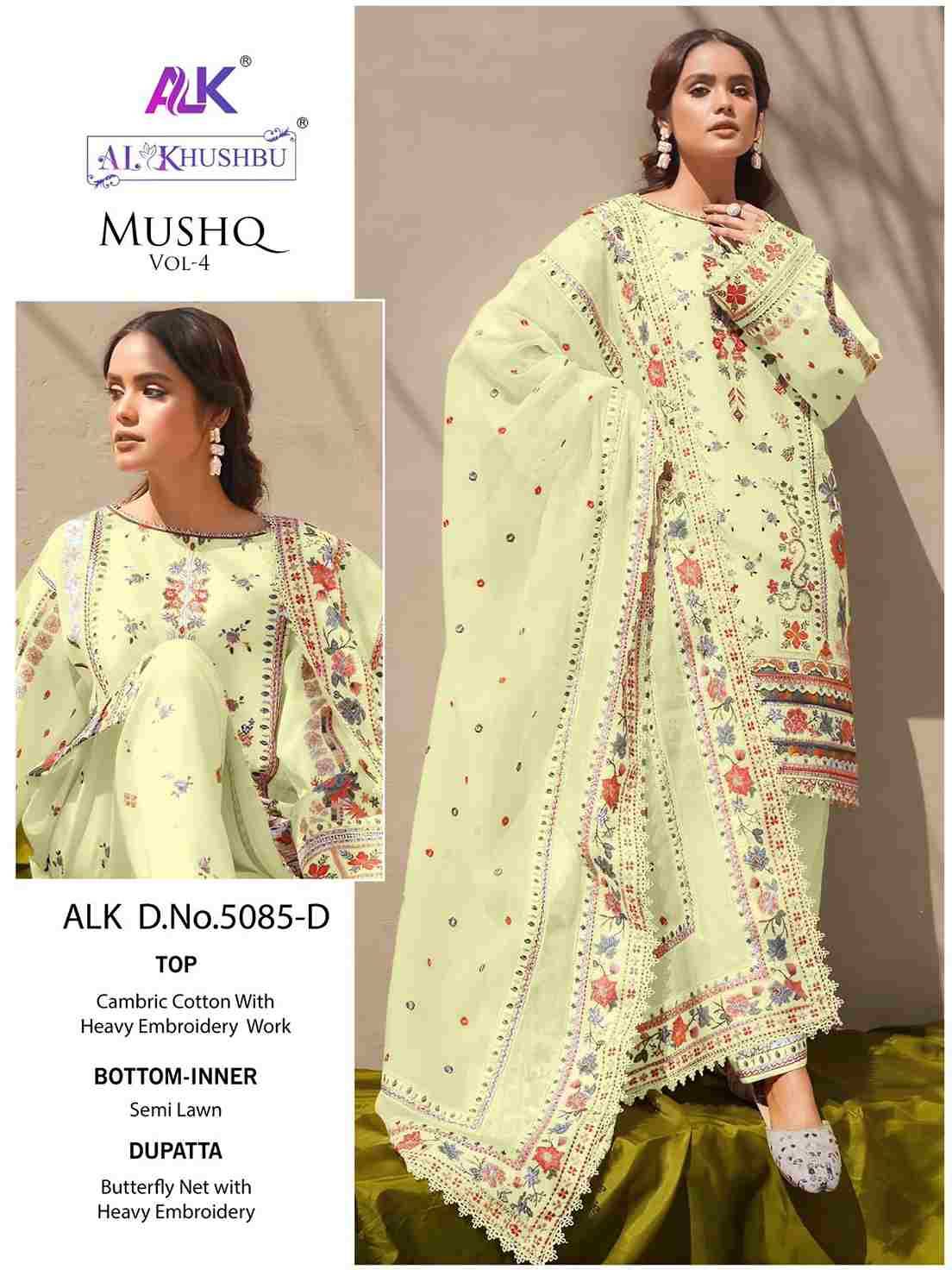 Mushq Vol-4 By Al Khushbu 5085-A To 5085-D Series Designer Pakistani Suits Beautiful Stylish Fancy Colorful Party Wear & Occasional Wear Cambric Cotton Print Embroidered Dresses At Wholesale Price