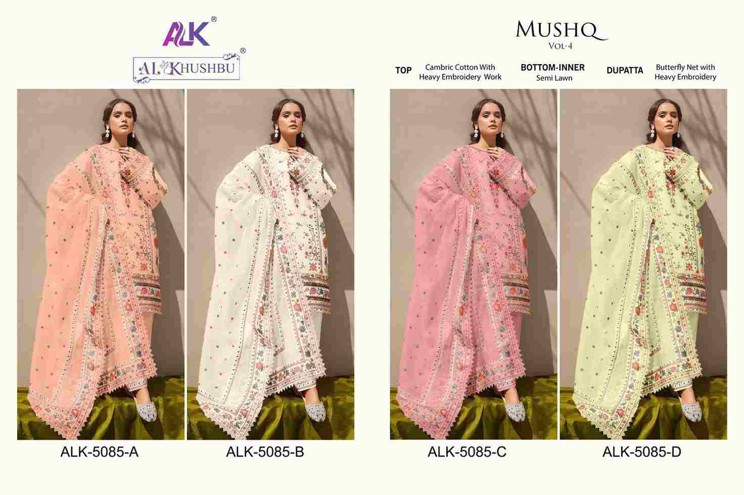 Mushq Vol-4 By Al Khushbu 5085-A To 5085-D Series Designer Pakistani Suits Beautiful Stylish Fancy Colorful Party Wear & Occasional Wear Cambric Cotton Print Embroidered Dresses At Wholesale Price