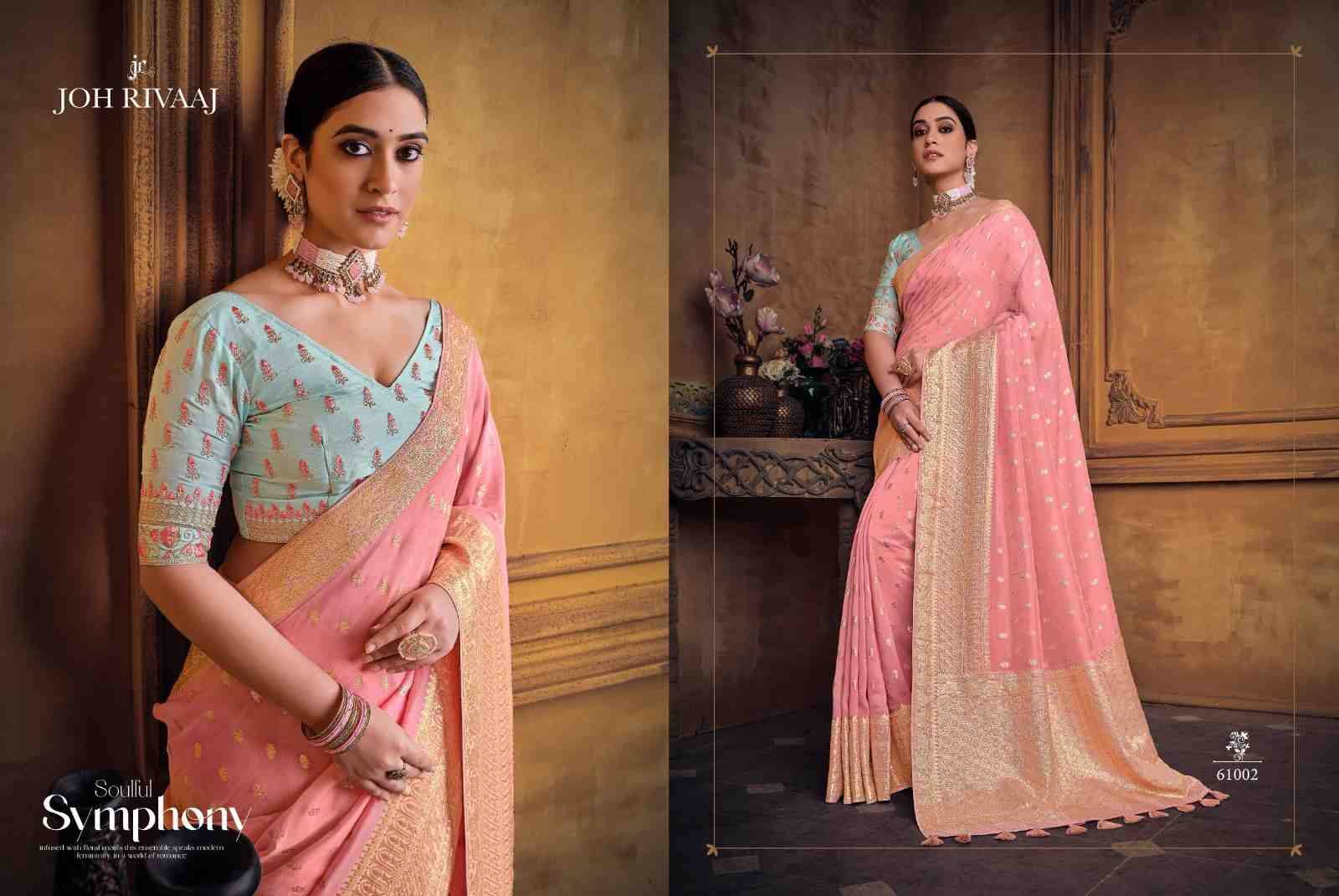 Jayden Vol-610 By Joh Rivaaj 61001 To 61009 Series Indian Traditional Wear Collection Beautiful Stylish Fancy Colorful Party Wear & Occasional Wear Organza Silk Sarees At Wholesale Price