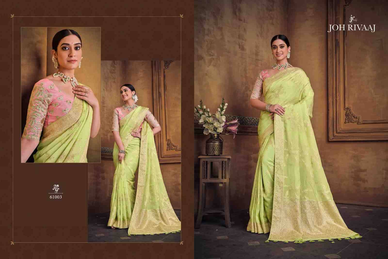 Jayden Vol-610 By Joh Rivaaj 61001 To 61009 Series Indian Traditional Wear Collection Beautiful Stylish Fancy Colorful Party Wear & Occasional Wear Organza Silk Sarees At Wholesale Price