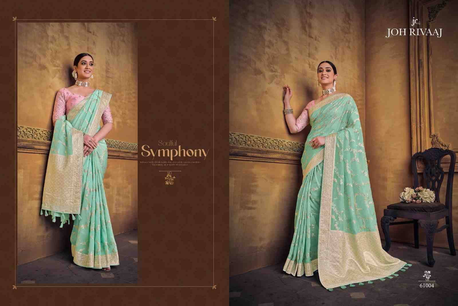 Jayden Vol-610 By Joh Rivaaj 61001 To 61009 Series Indian Traditional Wear Collection Beautiful Stylish Fancy Colorful Party Wear & Occasional Wear Organza Silk Sarees At Wholesale Price