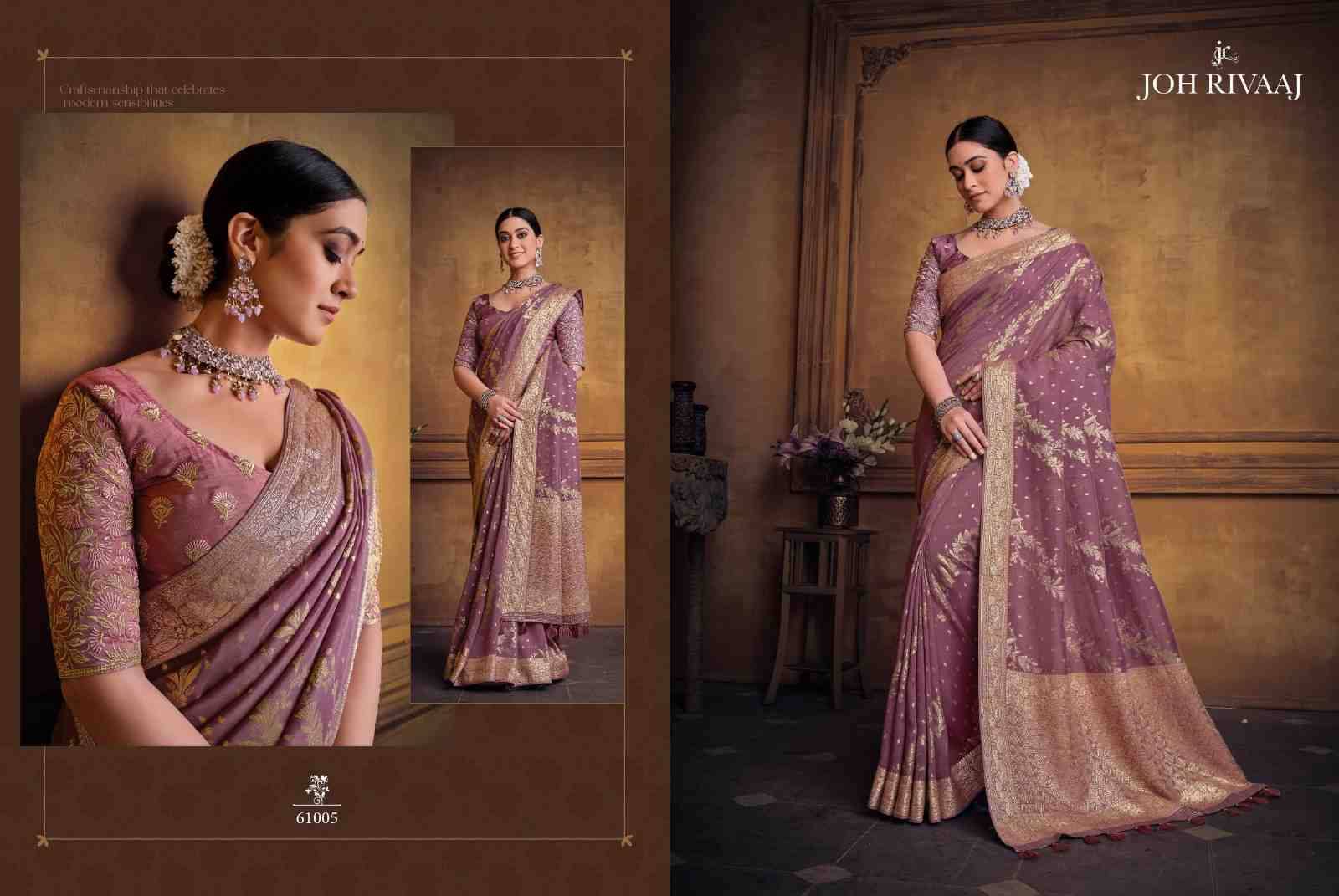 Jayden Vol-610 By Joh Rivaaj 61001 To 61009 Series Indian Traditional Wear Collection Beautiful Stylish Fancy Colorful Party Wear & Occasional Wear Organza Silk Sarees At Wholesale Price