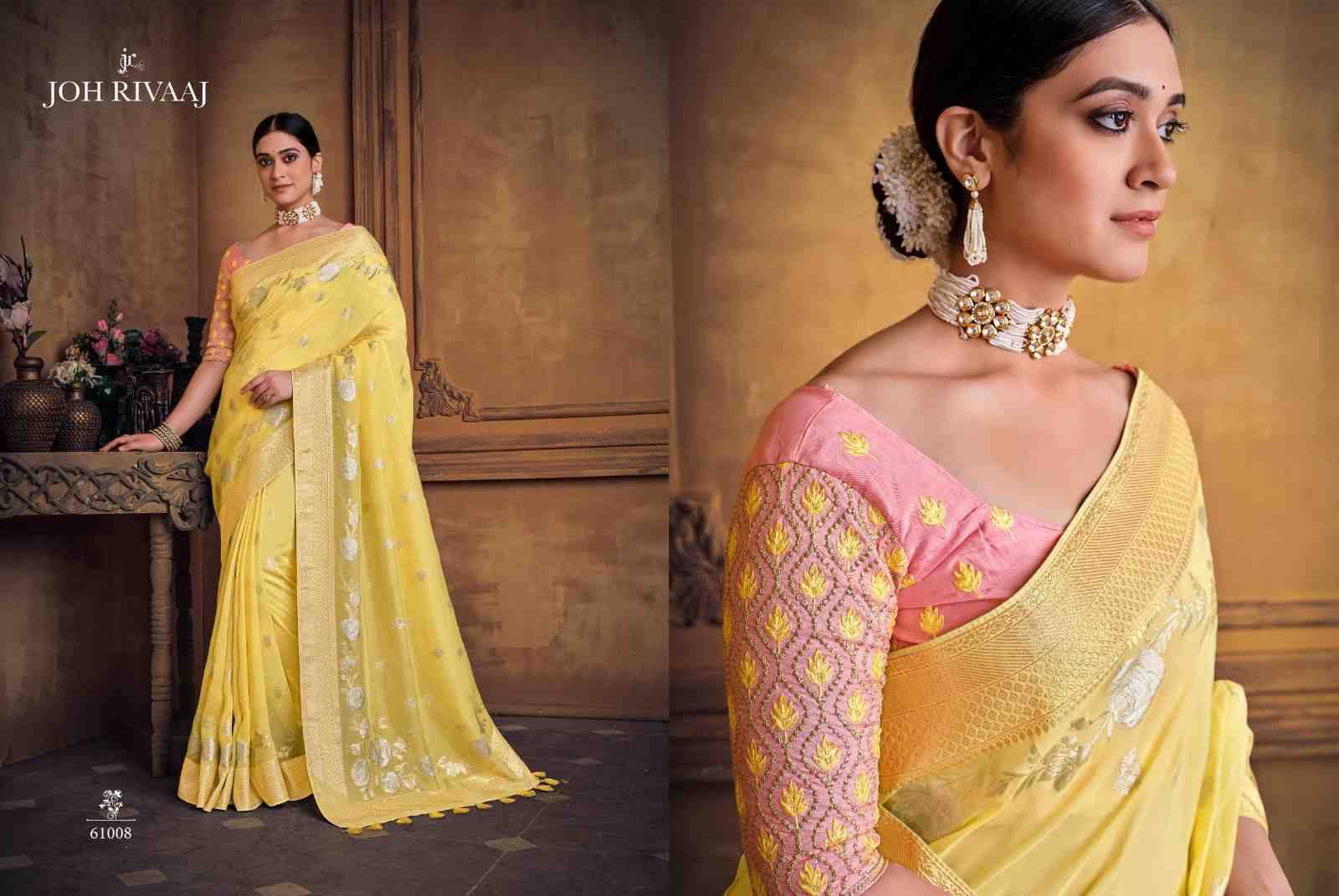 Jayden Vol-610 By Joh Rivaaj 61001 To 61009 Series Indian Traditional Wear Collection Beautiful Stylish Fancy Colorful Party Wear & Occasional Wear Organza Silk Sarees At Wholesale Price