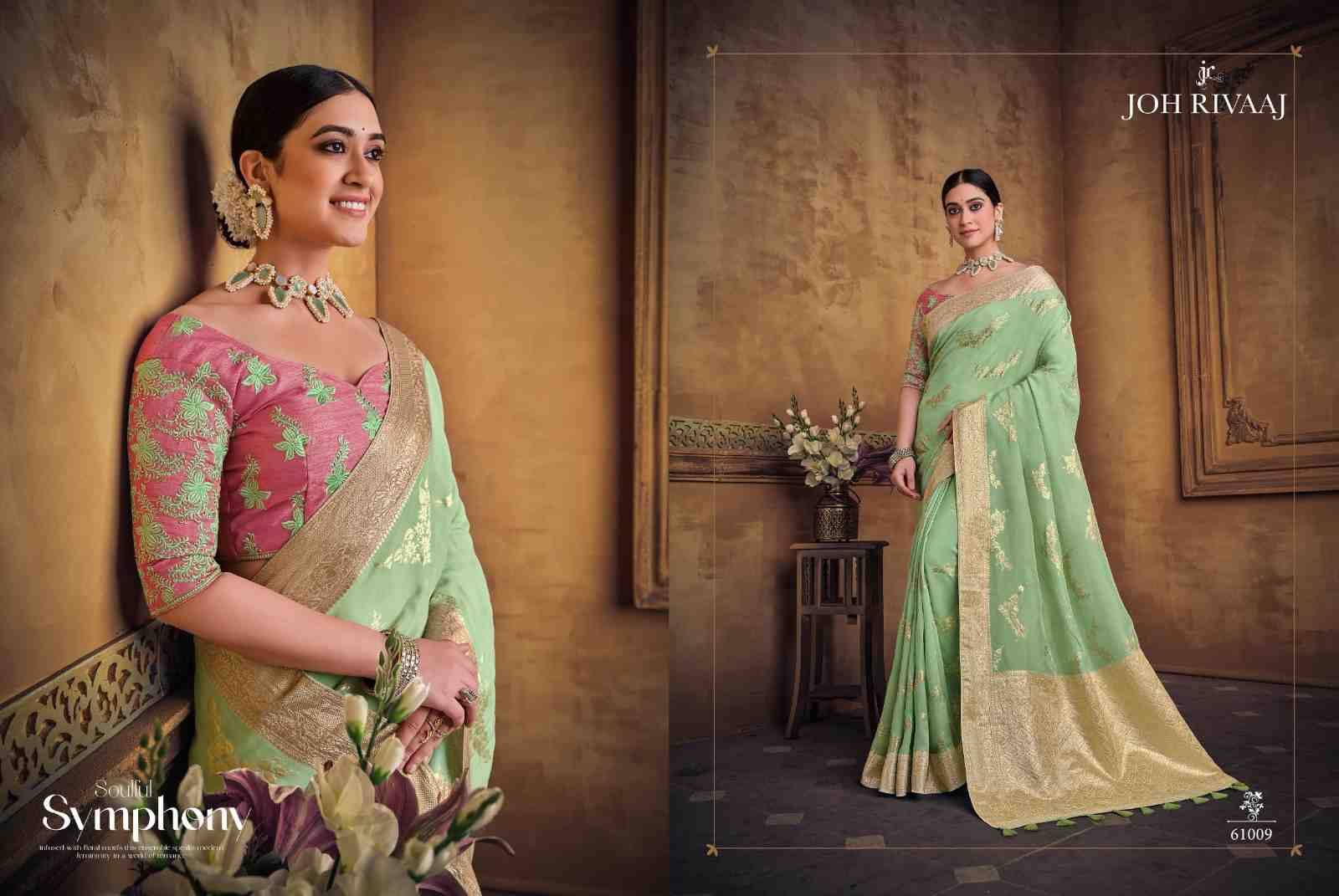 Jayden Vol-610 By Joh Rivaaj 61001 To 61009 Series Indian Traditional Wear Collection Beautiful Stylish Fancy Colorful Party Wear & Occasional Wear Organza Silk Sarees At Wholesale Price