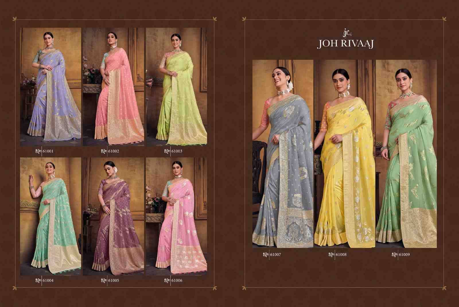 Jayden Vol-610 By Joh Rivaaj 61001 To 61009 Series Indian Traditional Wear Collection Beautiful Stylish Fancy Colorful Party Wear & Occasional Wear Organza Silk Sarees At Wholesale Price