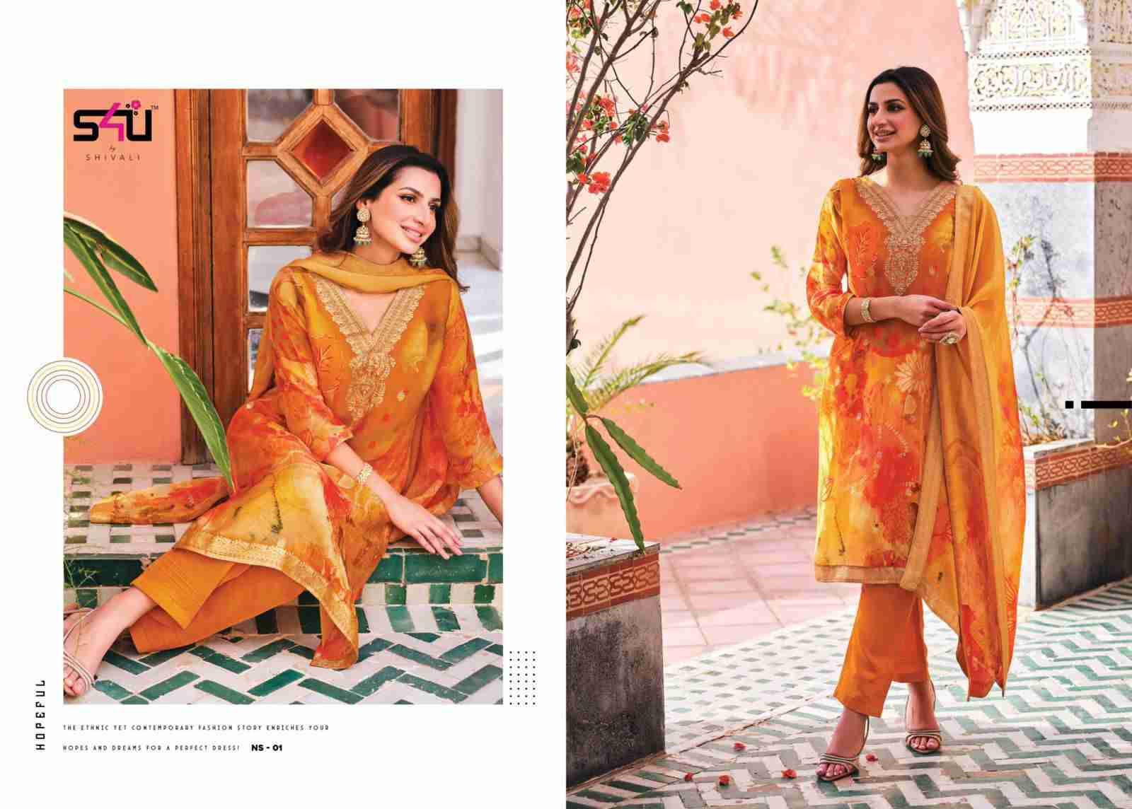 Nusrat By S4U Fashion 01 To 04 Series Designer Festive Suits Beautiful Fancy Colorful Stylish Party Wear & Occasional Wear Organza With Work Dresses At Wholesale Price