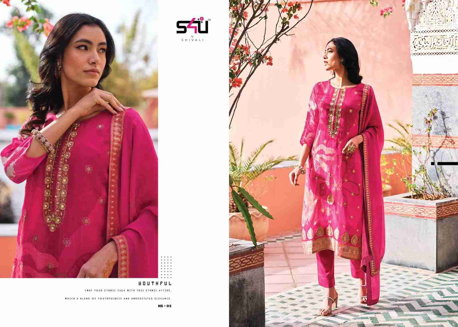 Nusrat By S4U Fashion 01 To 04 Series Designer Festive Suits Beautiful Fancy Colorful Stylish Party Wear & Occasional Wear Organza With Work Dresses At Wholesale Price