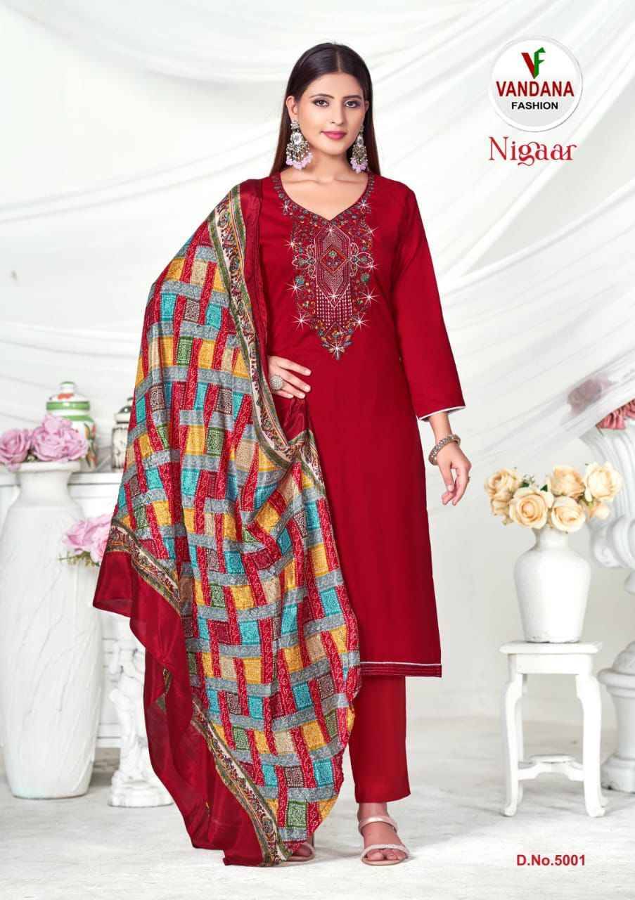 Nigaar Vol-5 By Vandana 5001 To 5008 Series Beautiful Festive Suits Stylish Fancy Colorful Casual Wear & Ethnic Wear Heavy Rayon Slub Print Dresses At Wholesale Price