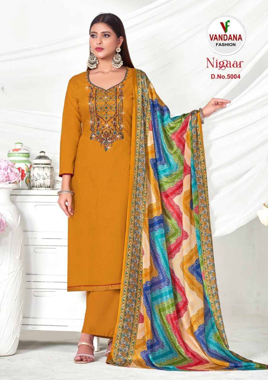 Nigaar Vol-5 By Vandana 5001 To 5008 Series Beautiful Festive Suits Stylish Fancy Colorful Casual Wear & Ethnic Wear Heavy Rayon Slub Print Dresses At Wholesale Price