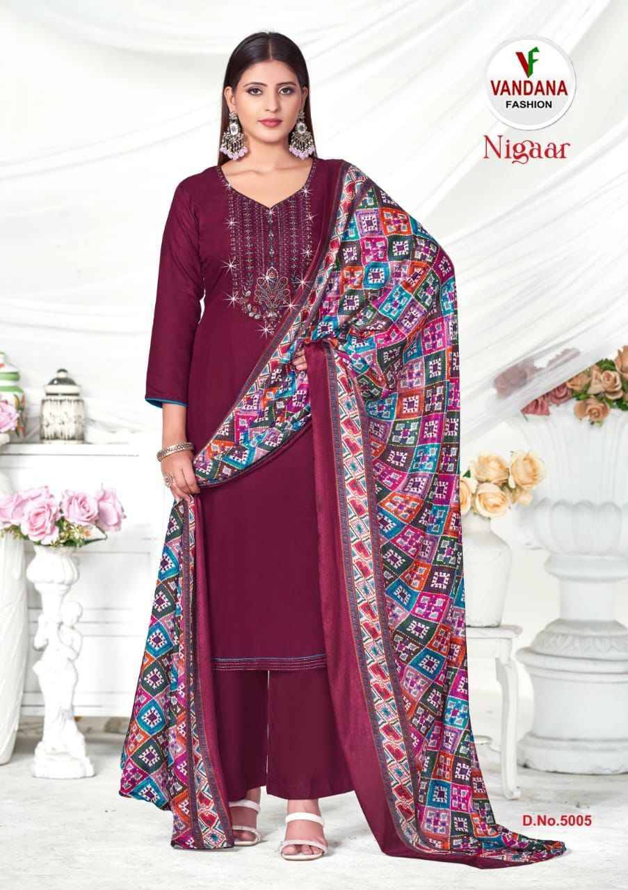 Nigaar Vol-5 By Vandana 5001 To 5008 Series Beautiful Festive Suits Stylish Fancy Colorful Casual Wear & Ethnic Wear Heavy Rayon Slub Print Dresses At Wholesale Price