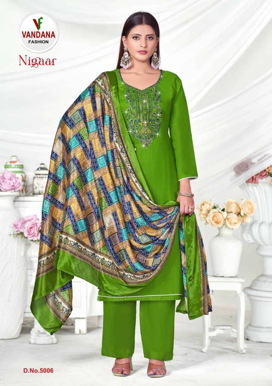 Nigaar Vol-5 By Vandana 5001 To 5008 Series Beautiful Festive Suits Stylish Fancy Colorful Casual Wear & Ethnic Wear Heavy Rayon Slub Print Dresses At Wholesale Price