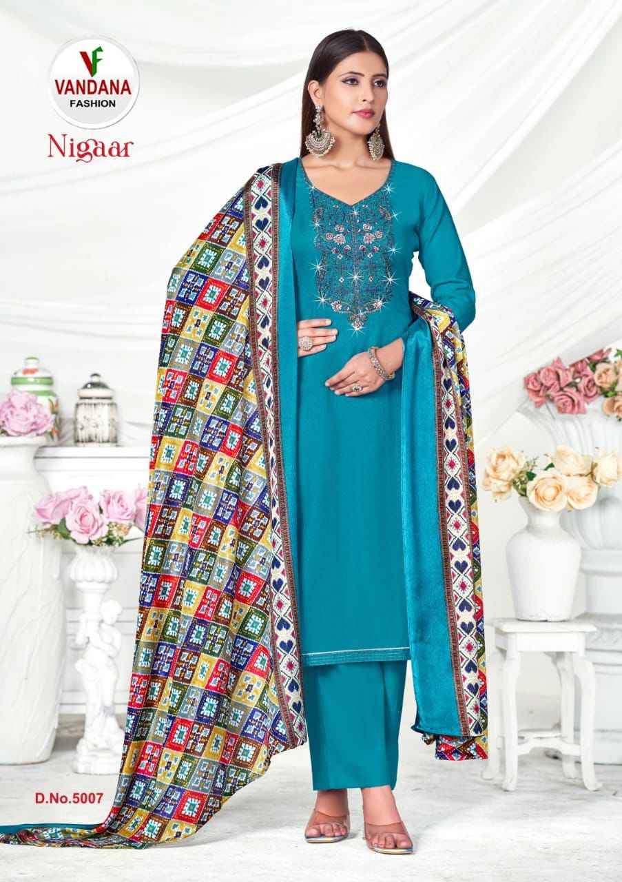 Nigaar Vol-5 By Vandana 5001 To 5008 Series Beautiful Festive Suits Stylish Fancy Colorful Casual Wear & Ethnic Wear Heavy Rayon Slub Print Dresses At Wholesale Price