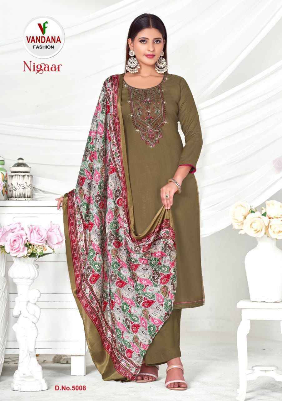 Nigaar Vol-5 By Vandana 5001 To 5008 Series Beautiful Festive Suits Stylish Fancy Colorful Casual Wear & Ethnic Wear Heavy Rayon Slub Print Dresses At Wholesale Price